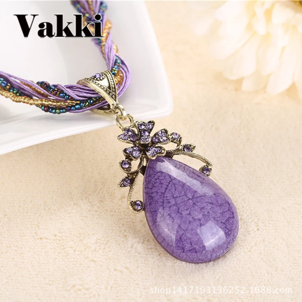 

Top Sale Colorful Bohemia Pendant Adjustable Necklace Alloy Woman Accessories Long Sweater Chain Tear Shape Necklace For Woman