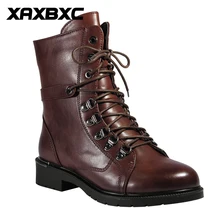 XAXBXC/; весенние кожаные полусапожки в британском ретро-стиле с перекрестной шнуровкой; ковбойские женские ботинки; повседневная женская обувь ручной работы