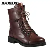 XAXBXC 2018 Retro British Spring Brown Leather Cross-Tied Short Ankle Boots Cowboy Women Boots Handmade Casual Lady Shoes