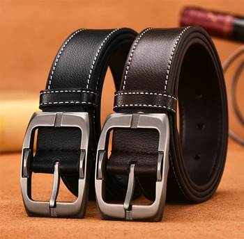 

Free Shipping Hot Sale Male Real Leather Strap Fashionable Casual Wide Cowhide Belt Metal Pin Buckle Black Belt