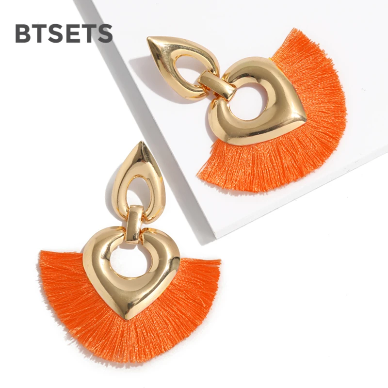 

Statement Tassel Earrings for Women Wedding Dangle Drop Earrings Female Orange Boho Heart Fringe Earings Fashion Jewelry