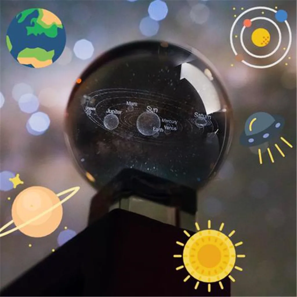 3D Solar System Crystal Ball Engraved Solar System Miniature Planets Model Glass Globe Balls Ornament Home Decor