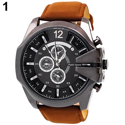 

Retro Stainless Steel Faux Leather Band Analog Big Dial Quartz Watches for Men Wholesale 6UEV