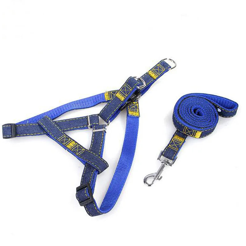 Denim Dog Leads Chest Straps Thick Wearable Traction Rope Dog Collar Leash Set for Pet Puppy Cat Big Medium Small Dog Dropship (9)