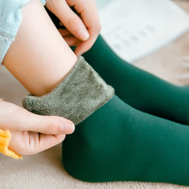 1Pair Women Fleece Socks Winter Sock For Lady Casual Soft Warm Footwear Elastic Fleece Lining
