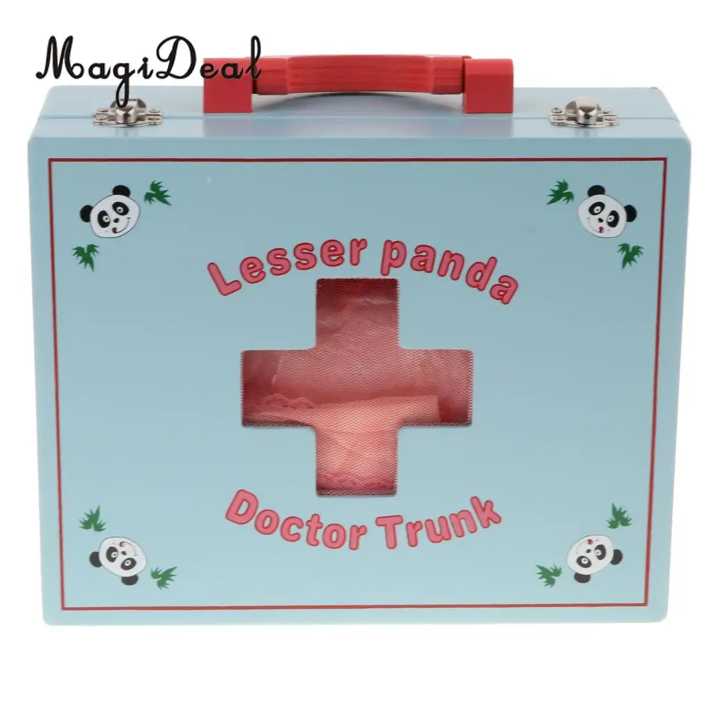 30PCS Wooden Medical Kits Box Tools Tablets Carry Case Doctor Nurse Pretend Role Playing Set Kids Educational Toy