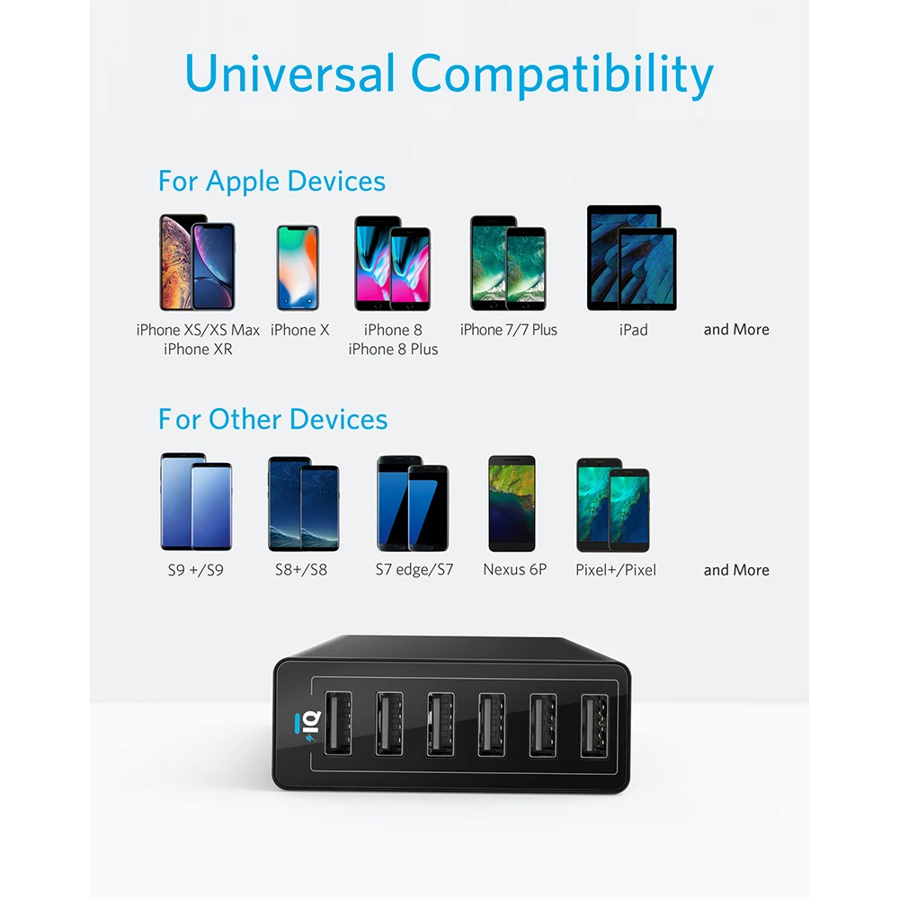 Cargador de pared Anker USB 60W 6 puertos USB estación de carga PowerPort 6 cargador Multi USB para