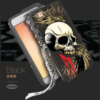 

KANENG Metal Cartoon Skull Skeleton Aluminum Frame Case for VIVO X20 X7 Plus X7plus 3D Relief Protective Phone Back Cover shell