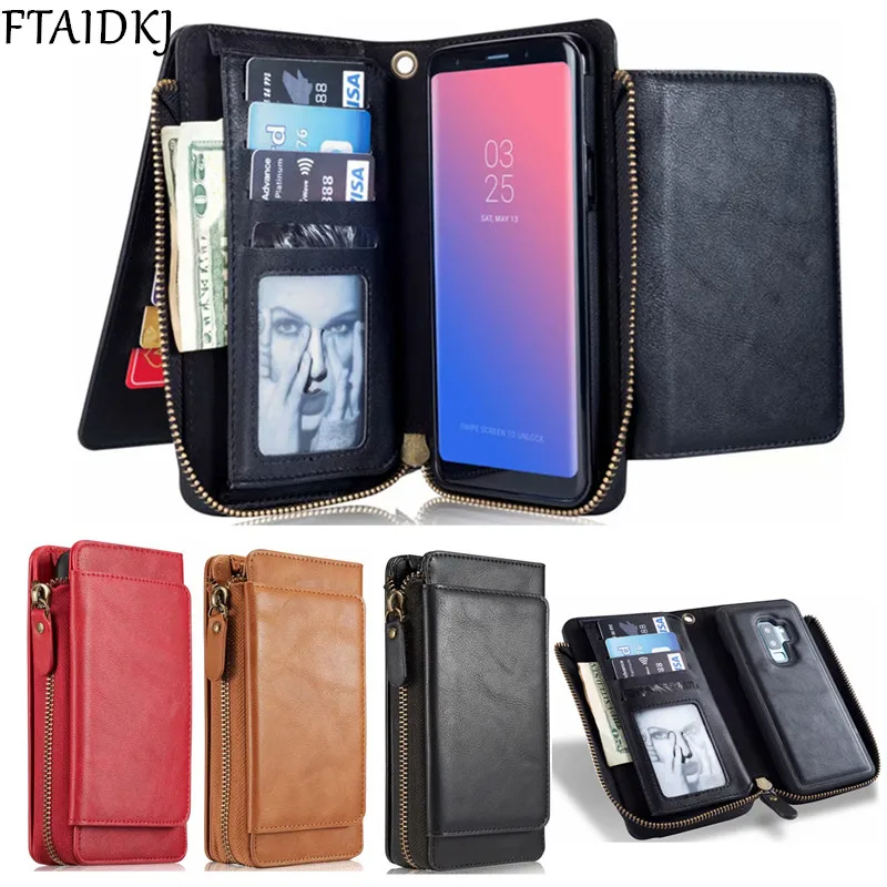 

Multifunction Detachable Zipper Wallet Flip PU Leather Case For Samsung Galaxy S6 S7 Edge S8 S9 Plus S9 Note 8 9 Magnetic Cover