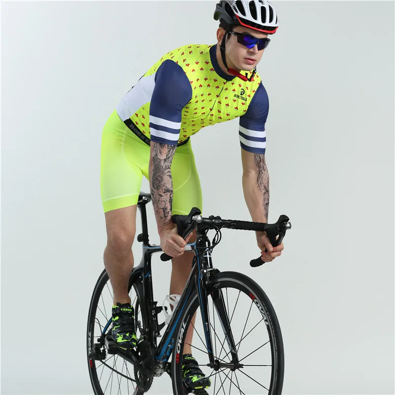 BOESTALK men cycling jersey set summer short sleeve fluorescent color bike maillot professional competition team triathlon suit