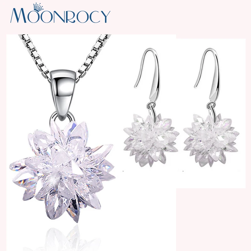 925 Sterling Silver Zircon Ice Flower Dangle Hook Earrings Women Jewelry Gift