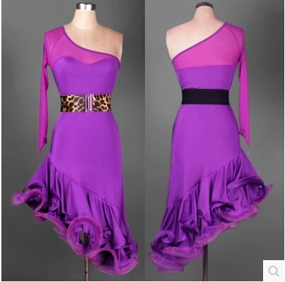 Детское / взрослое платье латинского танца женщины / девочки 2 шт. платье и черный / синий / красный / фиолетовый / розовый Enfeites к кварто - Цвет: purple