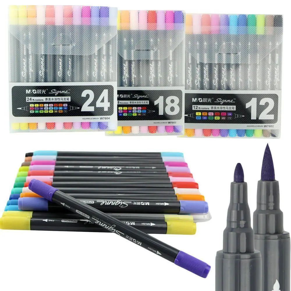 

12/18/24 Color Art Markers Set Dual Headed Water Based Ink Marker Pens Smoothly Hand Painted Drawing Sketch Brush Tip Stationery
