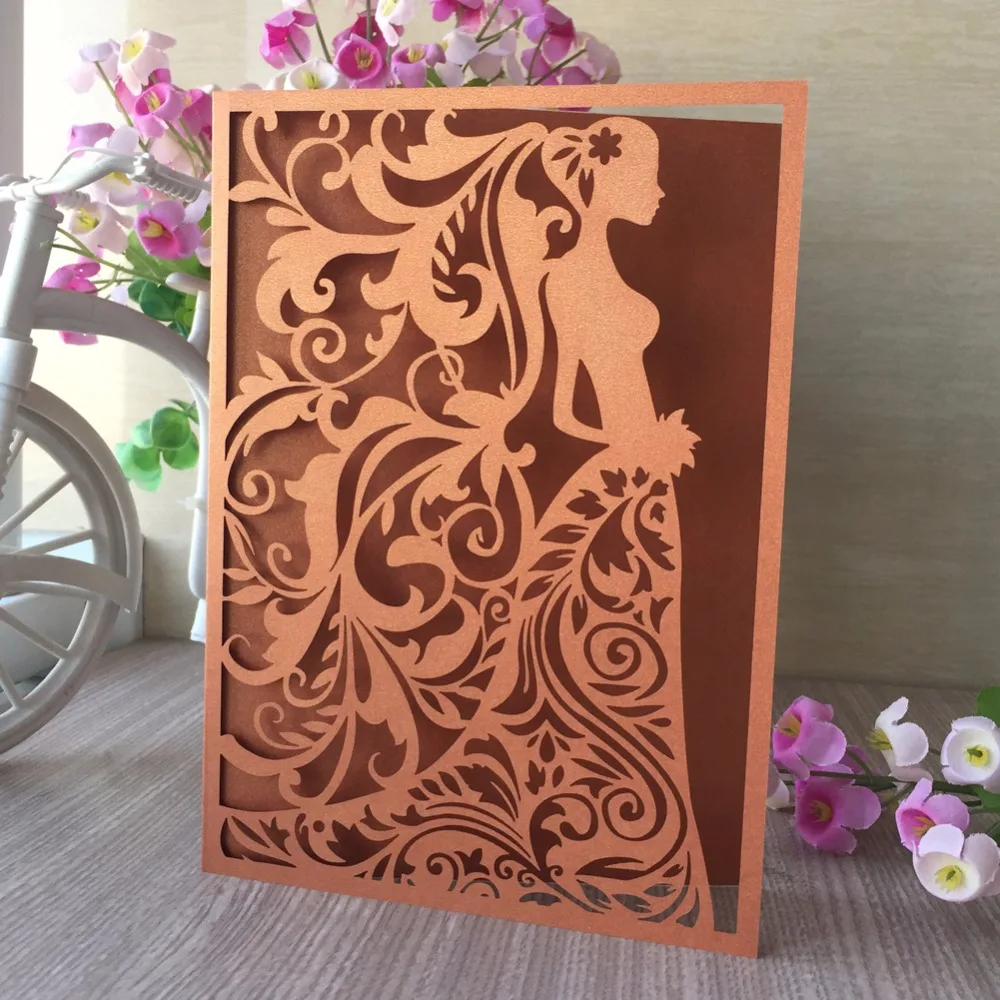 

20pcs/lot Beautiful Girl Pattern Laser Cut Wedding Invitation Cards Bridal Shower Invitation Cards Greeting Cards