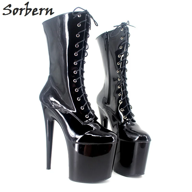 Sorbern Sexy Black Heels Platforms Half Boots For Women 20Cm Ultra High ...