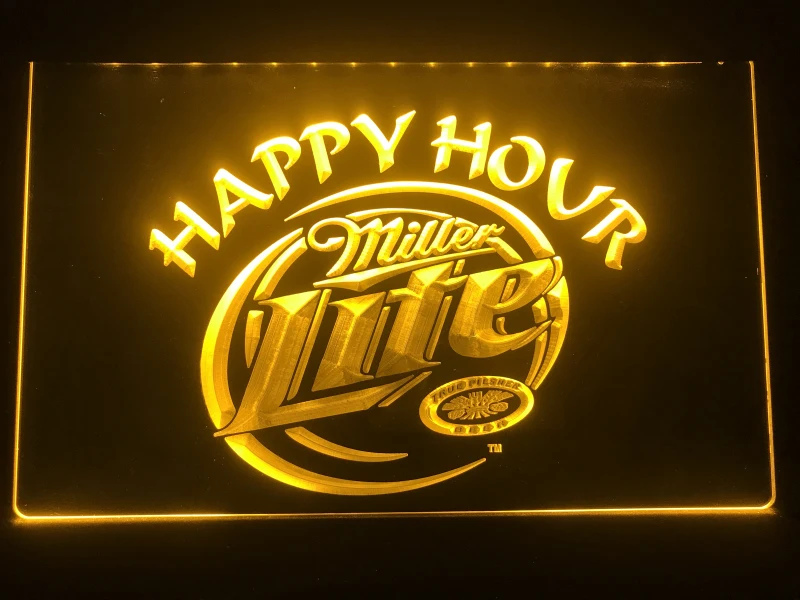 Светодиодный неоновый светильник 605 Miller Lite Пиво в Счастливый час Bar|Таблички и
