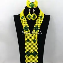 Последние Нигерии зеленый Свадебный костюм в африканском стиле Кристалл Бусины украшения набор люкс Цепочки и ожерелья Браслет Серьги комплект ювелирных изделий aij715