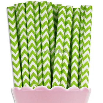 

100pcs Mixed Colors Printed Lime Green Chevron Paper Straws, Cheap Cute Decorative Party Supplies Paper Drinking Straws Bulk