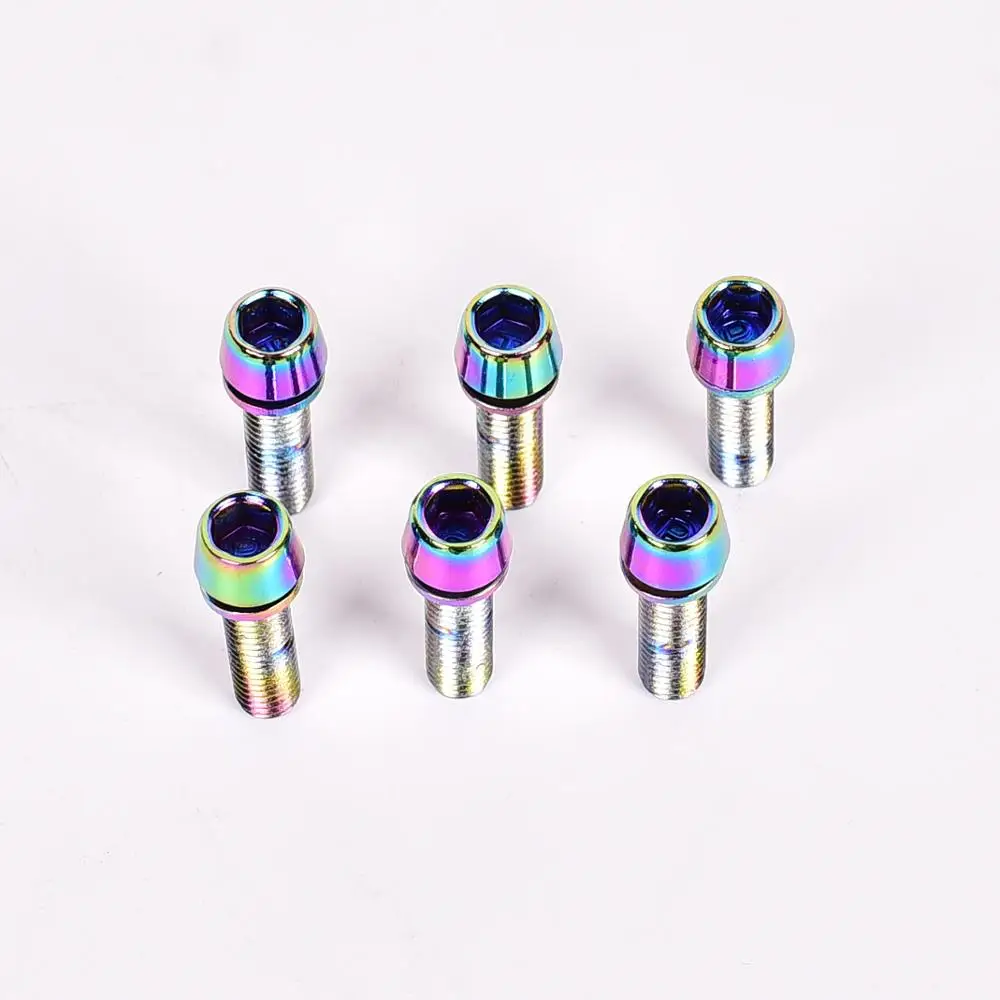 Rainbow Titanium Plated Screw With Washer Bicycle Handlebar Bike Stem Headset Bolts Colorful Gold Screws M5/M6*18mm 6pcs