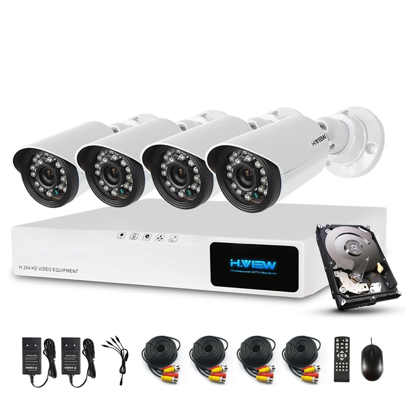 

H.View 720P Video Surveillance System 4CH CCTV Security Kit 4PCS 720P IR Outdoor Security Camera 8CH DVR with 1TB HDD