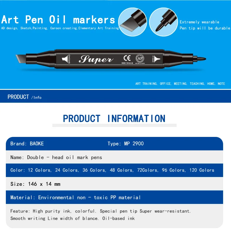 Baoke 12/24/36/48/72/96/120 Цвет двойной советы чернила на масляной основе маркер Комплект Перманентный Краски Маркеры Ручка для художника Рисунок