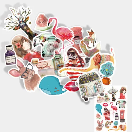 

16PCS Fresh watercolor stickers suitcase stickers laptop flat guitar stickers