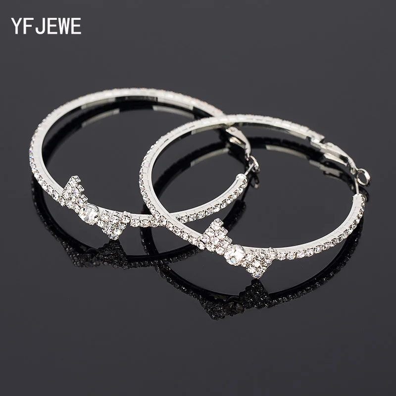 

Fashion Women Hoop Bow Earrings With Rhinestone Circle Rose Gold Earrings Simple Jewelry Big Circle Earrings for Women E090