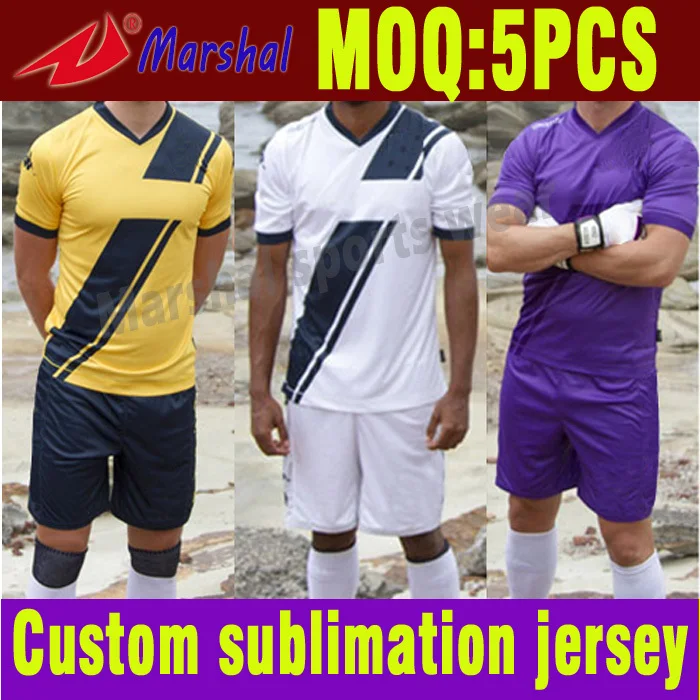 

Free Shipping Football Uniform Set Thai Quality 100% Polyester Sublimation Football Soccer Shirt Set