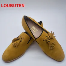 LOUBUTEN Yellow Suede Loafers Tassels Men's Moccasins Slippers Smoking Man Flats Casual Shoes Genuine Leather Handmade Shoes LOUBUTEN Yellow Suede Loafers Tassels Men's Moccasins Slippers Smoking Man Flats Casual Shoes Genuine Leather Handmade Shoes