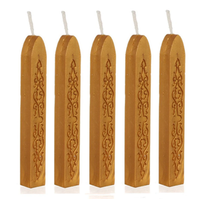 

Happy Home Seal Wax Stick 5Pcs Vintage Gold Manuscript Sealing Seal Wax Sticks Wicks For Postage Letter