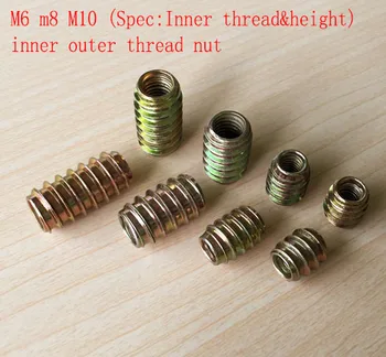 

M6 m8 m10 Furniture inner outer thread nut,without flange&Hex drive, full thread nut plate board cabinet case cupboard assemble