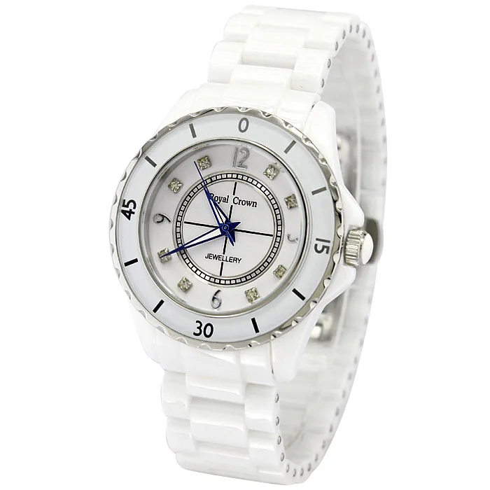 Керамика Для мужчин смотреть Для женщин кварцевые часы Японии час тонкой моды часы браслет роскошные стразы девушки подарок Королевская корона - Цвет: Large White