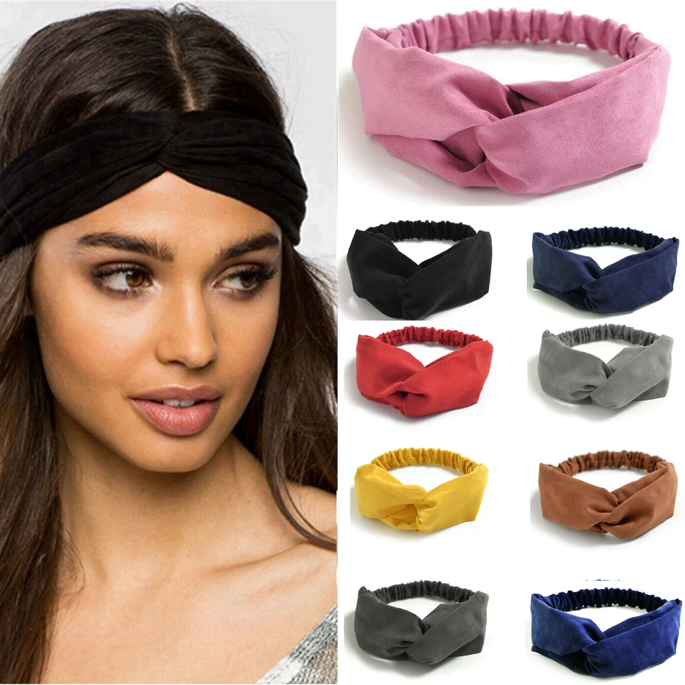 

1PC Stretchy Twist Knot Sports Suede Nonslip Headband Plain Elastic Print Head Hair Band Headwear Women Girls Hair Accessories