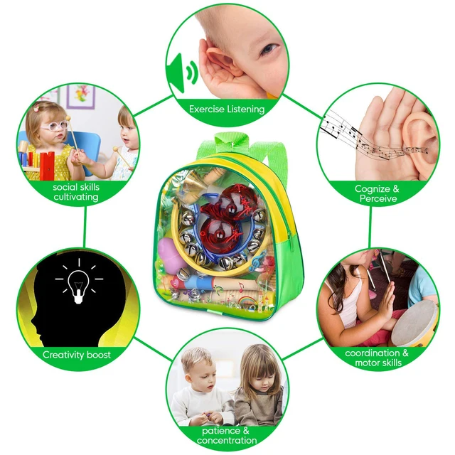 Musical Instrument Kids Toy 15 pcs Percussion Set for Toddlers Preschool Educational Learning Musical Toys with Storage Backpack 5