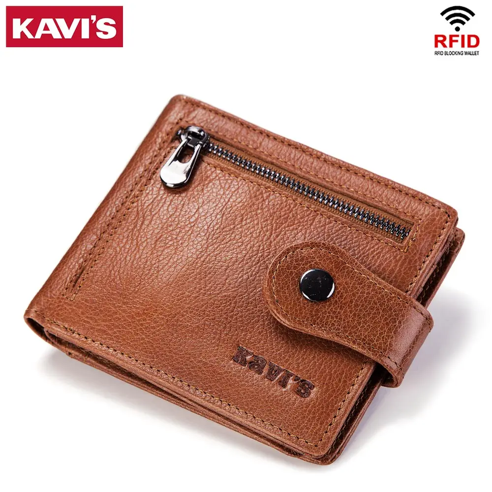 

KAVIS Rfid Wallet Men Coin Purse Male Clutch Genuine Leather Mens Small Walet Portomonee PORTFOLIO Perse Card Holder Hasp Zipper