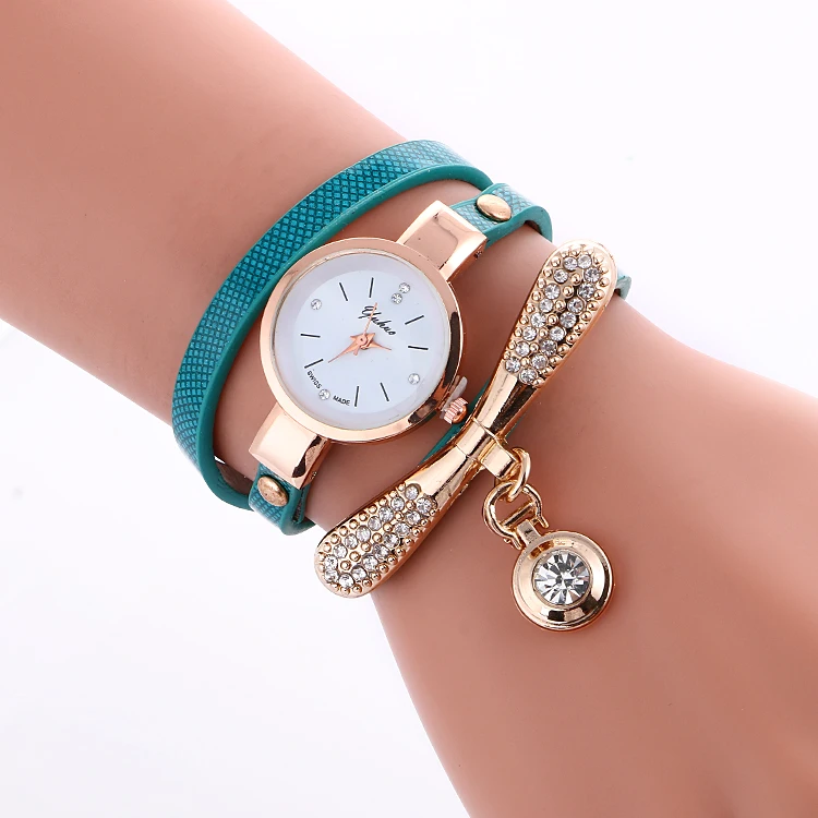 100 шт/партия yuhao мини-ремень кожаные кварцевые часы обернуть вокруг кварцевая элегантность часы оптом Золотой корпус час