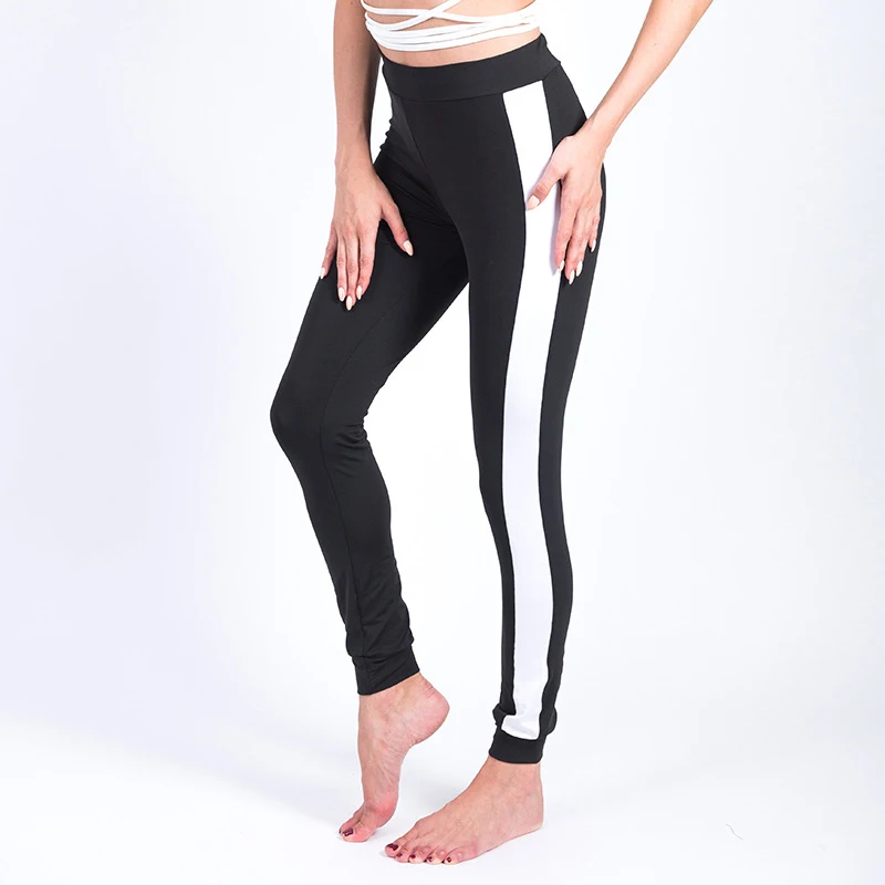 Leggings Elastic side white wide line Leggings Printing casual pants ...