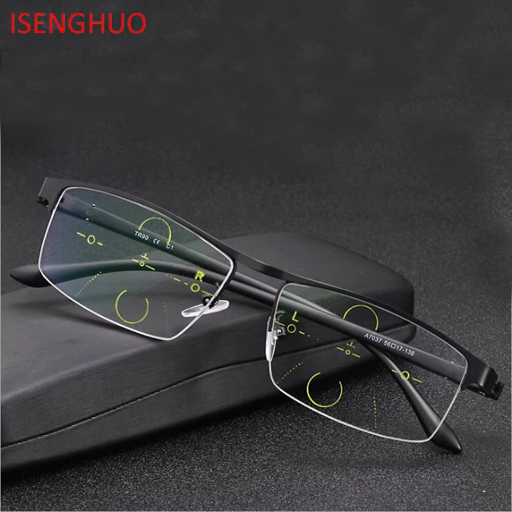 

ISENGHUO High-end Business Men Sun Photochromic Progressive Multi Focus Reading Glasses Outdoor Presbyopia Glasses dioper 1.0-4