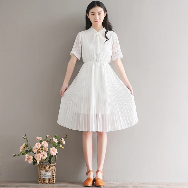 2017 Summer New Korean Preppy Style Women Dresses Pleated Midi Dress ...