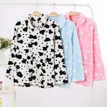 Женский Flannel Pajama Top зимнего сна Топ теплая размер свободный плюс флис дома