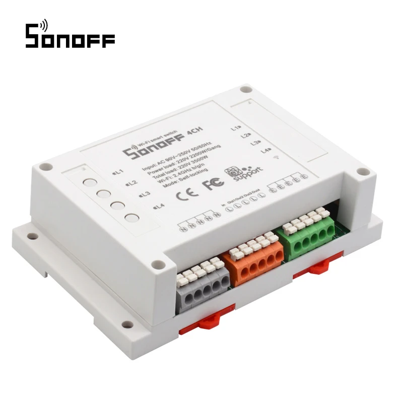 Интеллектуальный выключатель света Sonoff 4CH переключатель Wi-Fi Умный дом 4-канальном пульте дистанционного управления Управление модуль домашней автоматизации на/off Беспроводной таймер для переключателя «сделай сам» на din-рейку