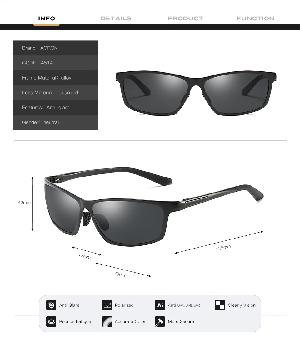 Брендовые дизайнерские солнцезащитные очки мужские Поляризованные антибликовые Квадратные Солнцезащитные очки для вождения на открытом
