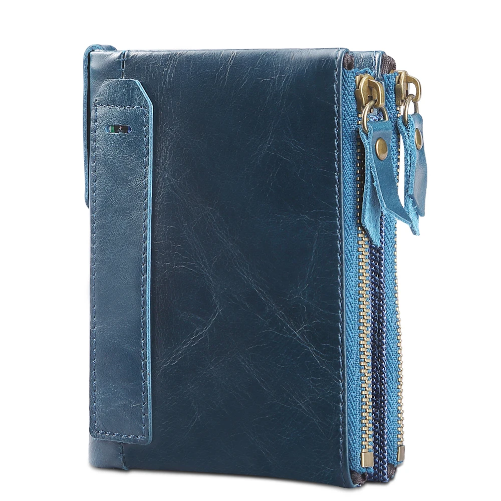 

TRASSORY Male Wallet Rfid Blocking Genuine Leather Wallet Double Zipper Multi Card Fashion Retro Coin Purse for Men