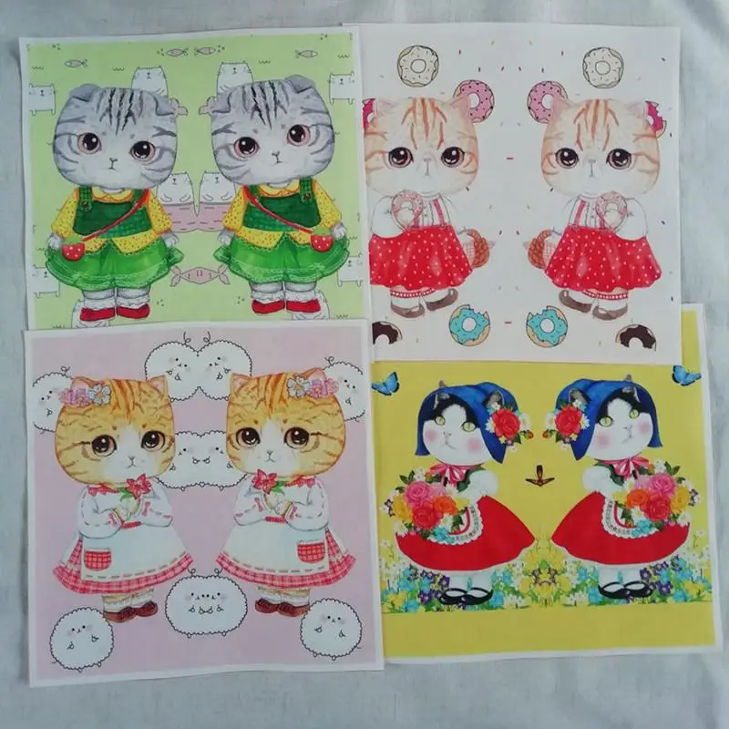 

24*24cm 4pcs/lot Digital Printing Idyllic cat Hand Dyed Fabric DIY Sewing Patchwork Cloth Scrapbooking for Purse Bag patch SL158