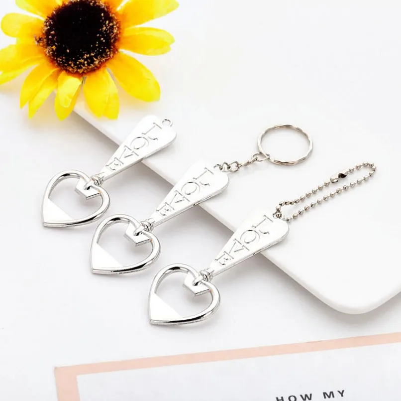 50pcs/lot Heart LOVE Keychain Bottle Opener keyring beer openers For Wedding Party Gfit favors