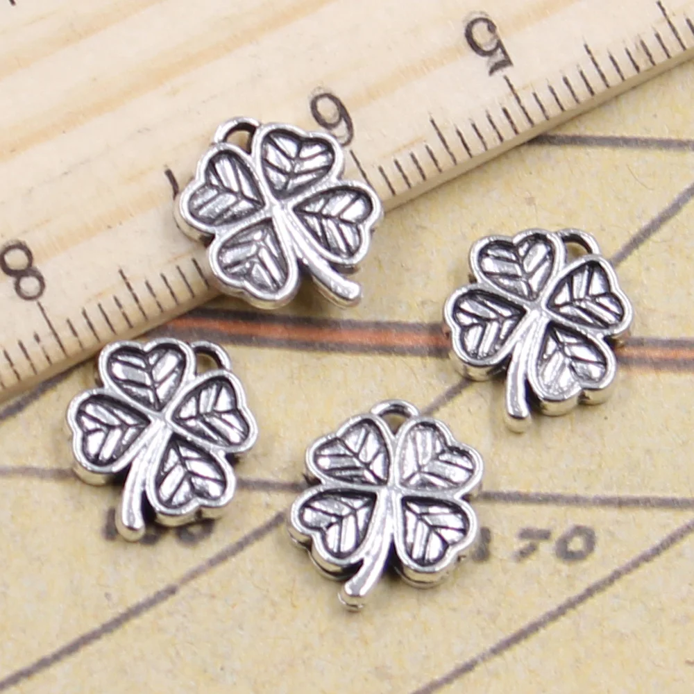 

15pcs/lot Charms lucky irish four leaf clover 13x11mm Tibetan Silver Pendants Antique Jewelry Making DIY Handmade Craft