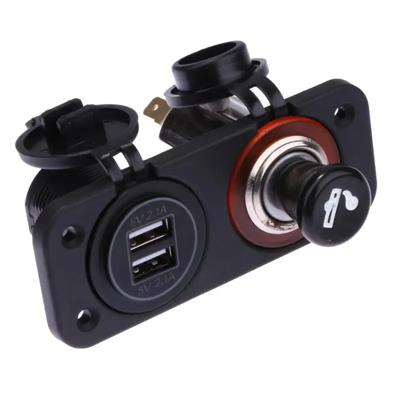 

Center Console 4.2A Dual Aperture USB Car Charger Cigarette Lighter Holder Socket Outlet with Lamp Cigarette Butts
