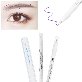 

1set 0.5mm/1mm Surgical Skin Marker Eyebrow Marker Pen Tattoo Skin Marker Pen With Measuring Ruler Microblading Positioning Tool