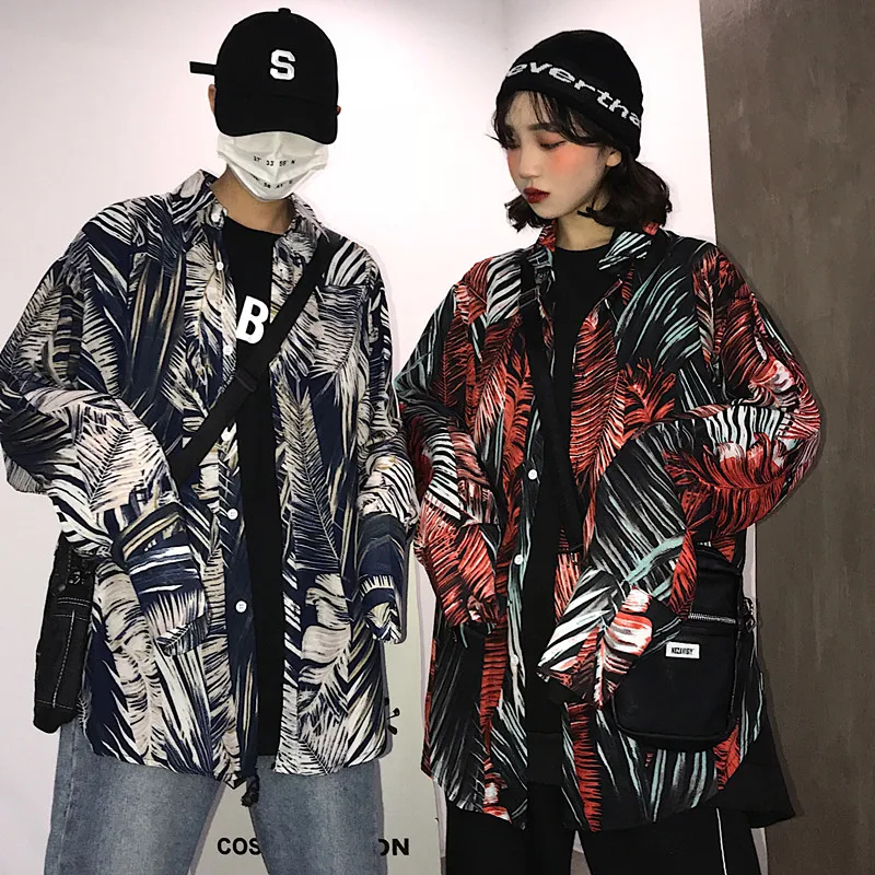

Vintage Spring oversized Autumn New Ulzzang Korean Fashion Women's Clothing Harajuku Vintage Leaves print Shirts Coats Jackets