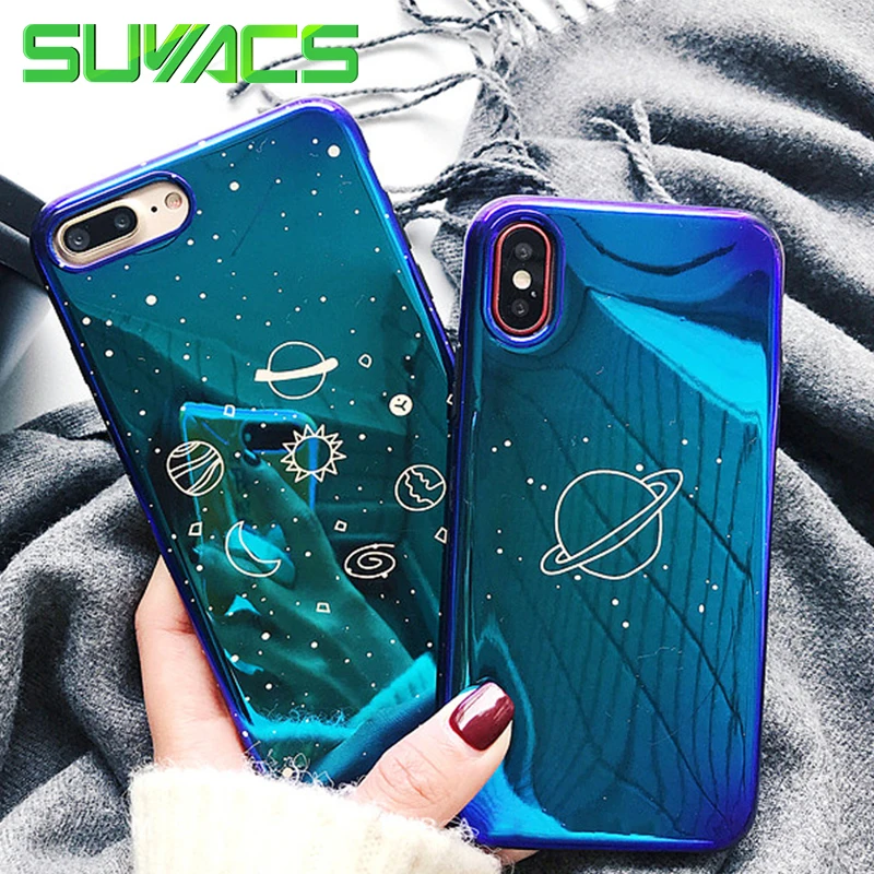 

SUYACS Glossy Universe Planets Stars Blu-Ray Phone Case For iPhone 6 6S 7 8 9 Plus X XS MAX XR Soft IMD Cases Cover Fundas Coque